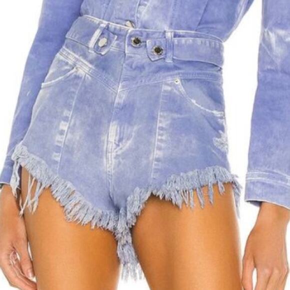 RETROFETE Tessa Cutoff Fringe Distressed Shorts Purple Bleach Denim Size 32 NEW - Picture 2 of 10